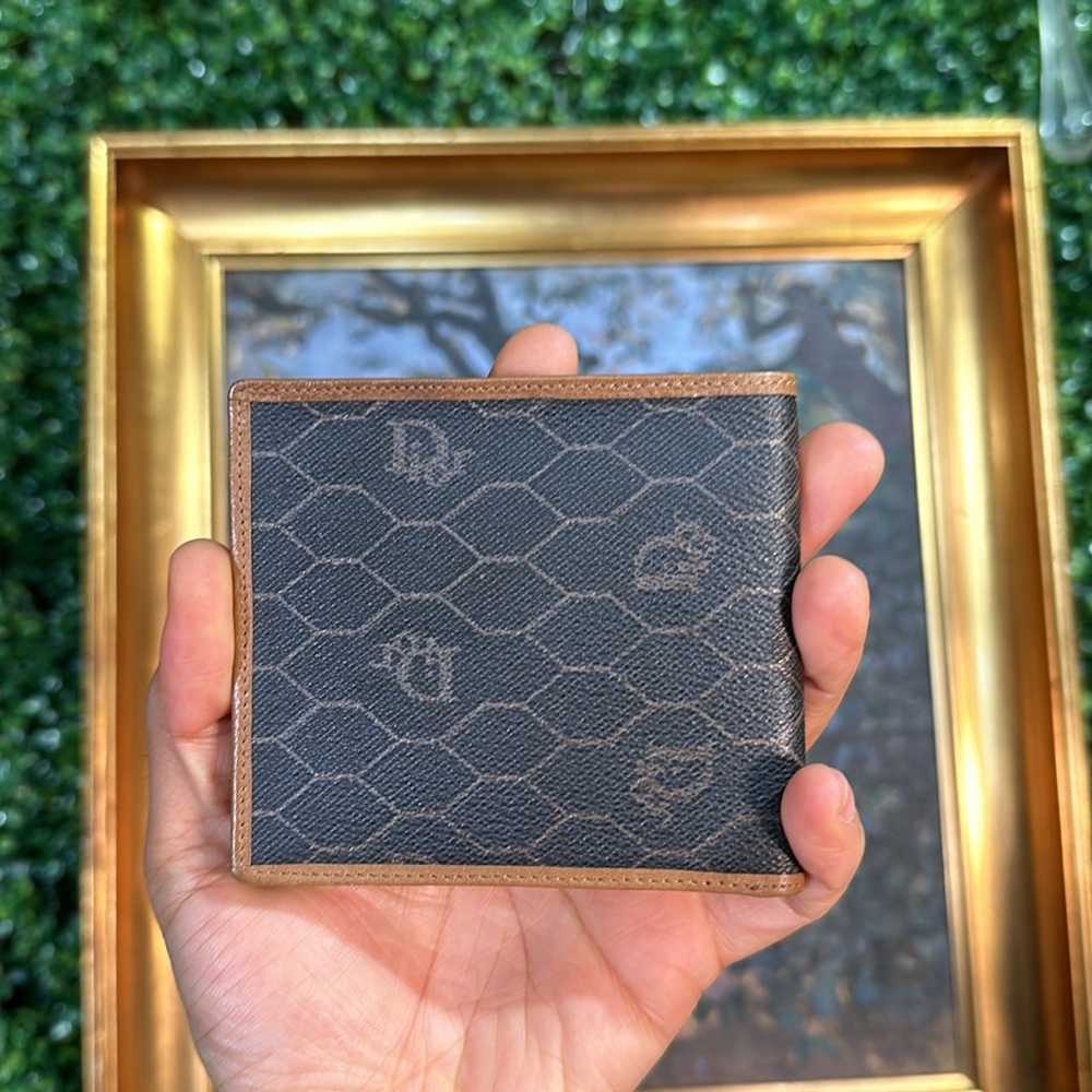 Ultra Rare Christian Dior Honeycomb Bi-Fold Wallet Coated Canvas & Leather - Picture 2 of 4